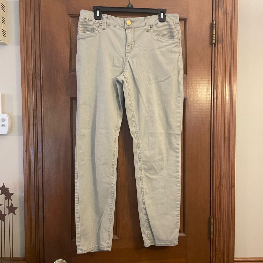 New Directions Khaki Straight Leg Jeans w/“Jeweled” Button Detail, Size 12